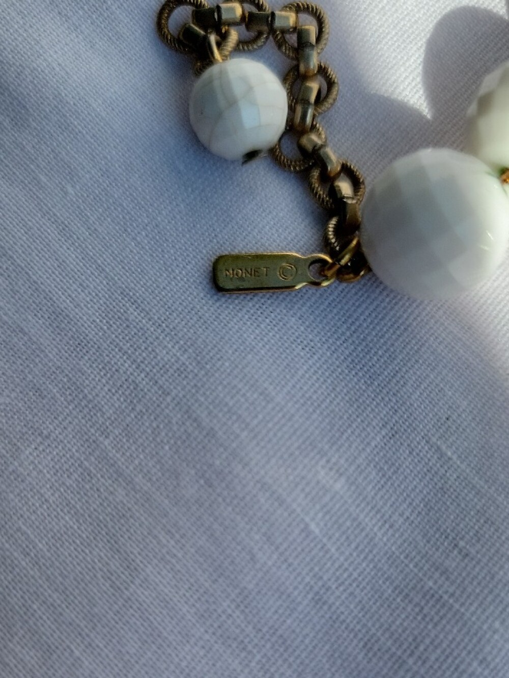 Vintage Monet White Faceted Lucite Bead Necklace with Gold Accents - Picture 2 of 6
